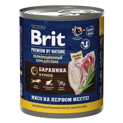 Brit premium by nature, консервы с бараниной и рубцом для взрослых собак всех пород, 850г