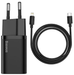 КОМПЛЕКТ СЗУ BASEUS SUPER SI TZCCSUP-B01 3A 20W TYPE-C ПОРТ С КАБЕЛЕМ TYPE-C-LIGHTNING, ЧЕРНЫЙ