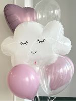 Фонтан из шаров с облаком в розовых оттенках