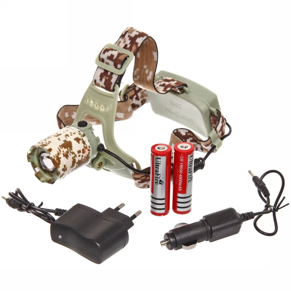 Фонарь налобный 1 LED zoom, аккумуляторная батарея