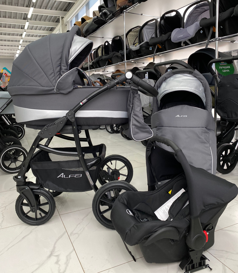 Коляска  ALFA Ecco (3 в 1) (RIKO BASIC) 01 графит-серый