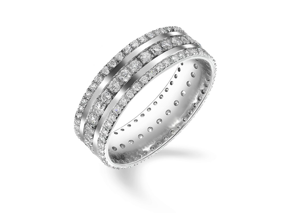 Обручальное кольцо с тремя дорожками бриллиантов