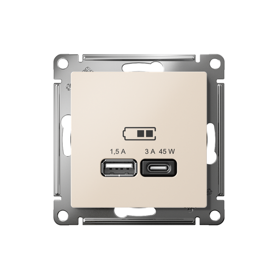 Розетка USB AtlasDesign тип A+C 45Вт QC PD высокоскор. ЗУ механизм беж. SE ATN000229