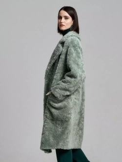 Шуба женская из шерсти мериноса чебурашка тедди, зеленая, SilverFox