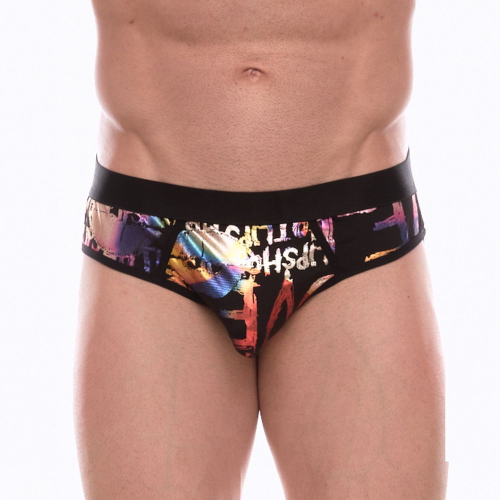 Черные трусы-джоки с разноцветным блестящим принтом (Размер: S) (Цвет: черный)