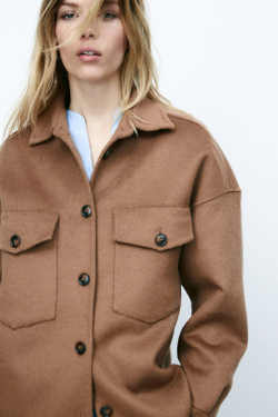 H&M Куртка-рубашка ручной работы из смесовой шерсти, коричневый