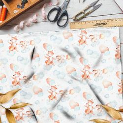 Ткань шифон лисята акварельные