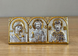 Спаситель, Казанская БМ, Николай Чудотворец, триптих, 46х101