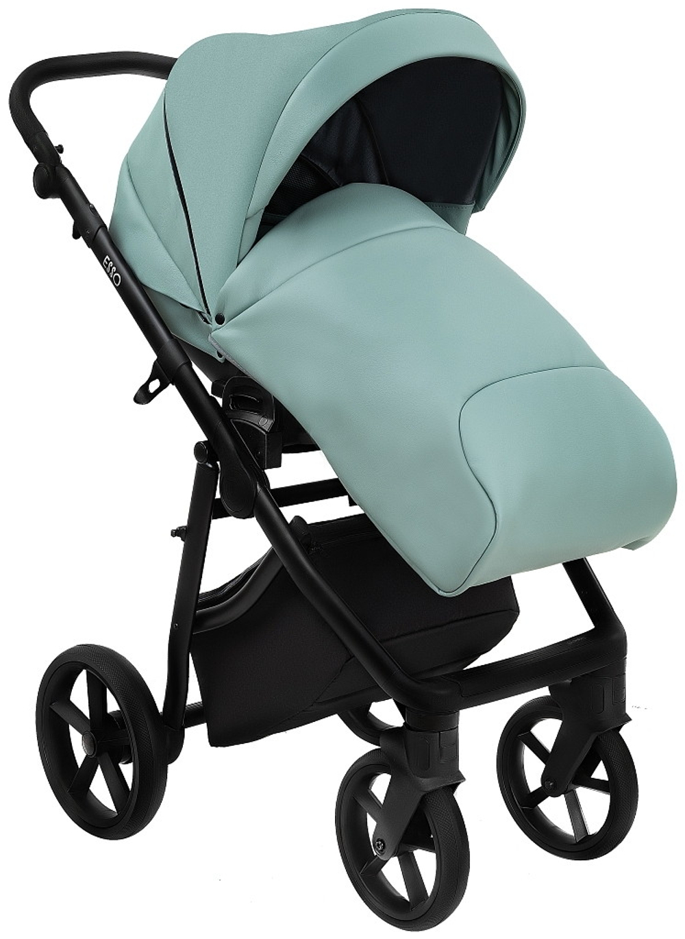 Детская коляска Roan Esso Кожа 3 в 1 с автокреслом Pituso Baesa Pro Black,Beige Canopy ESSK/214/1 Misti Mint/Grey/руч.Черный