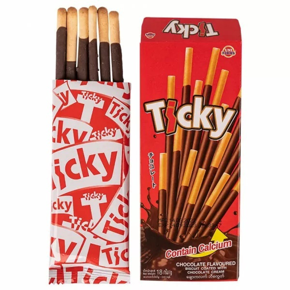Печенье Unifirms Ticky High Calcium Chocolate Flavoured Biscuit Coated with Chocolate Cream бисквитные палочки покрытые шоколадным кремом 18 г