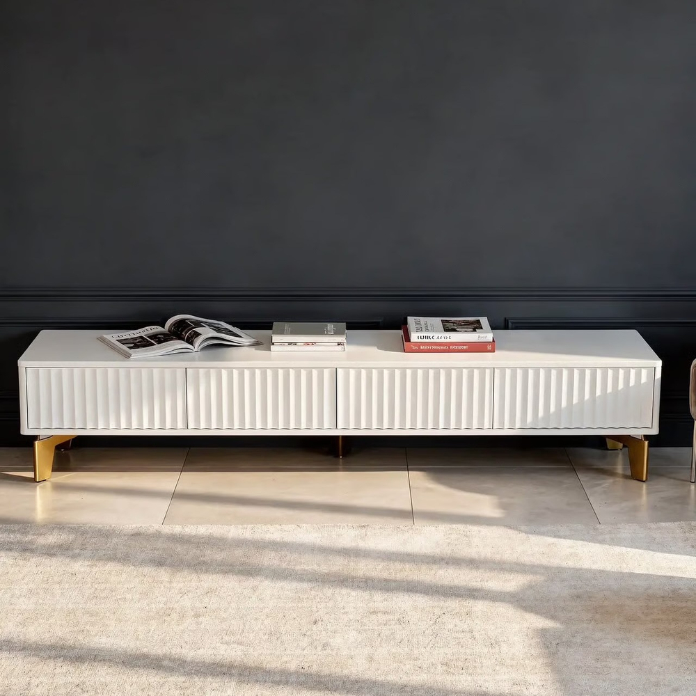 Тумба под телевизор на ножках ROYAL 5027 эко (Белый-Золото)