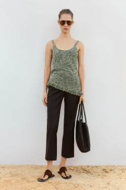 Massimo Dutti Трикотажный топ Total Look с бахромой, черный