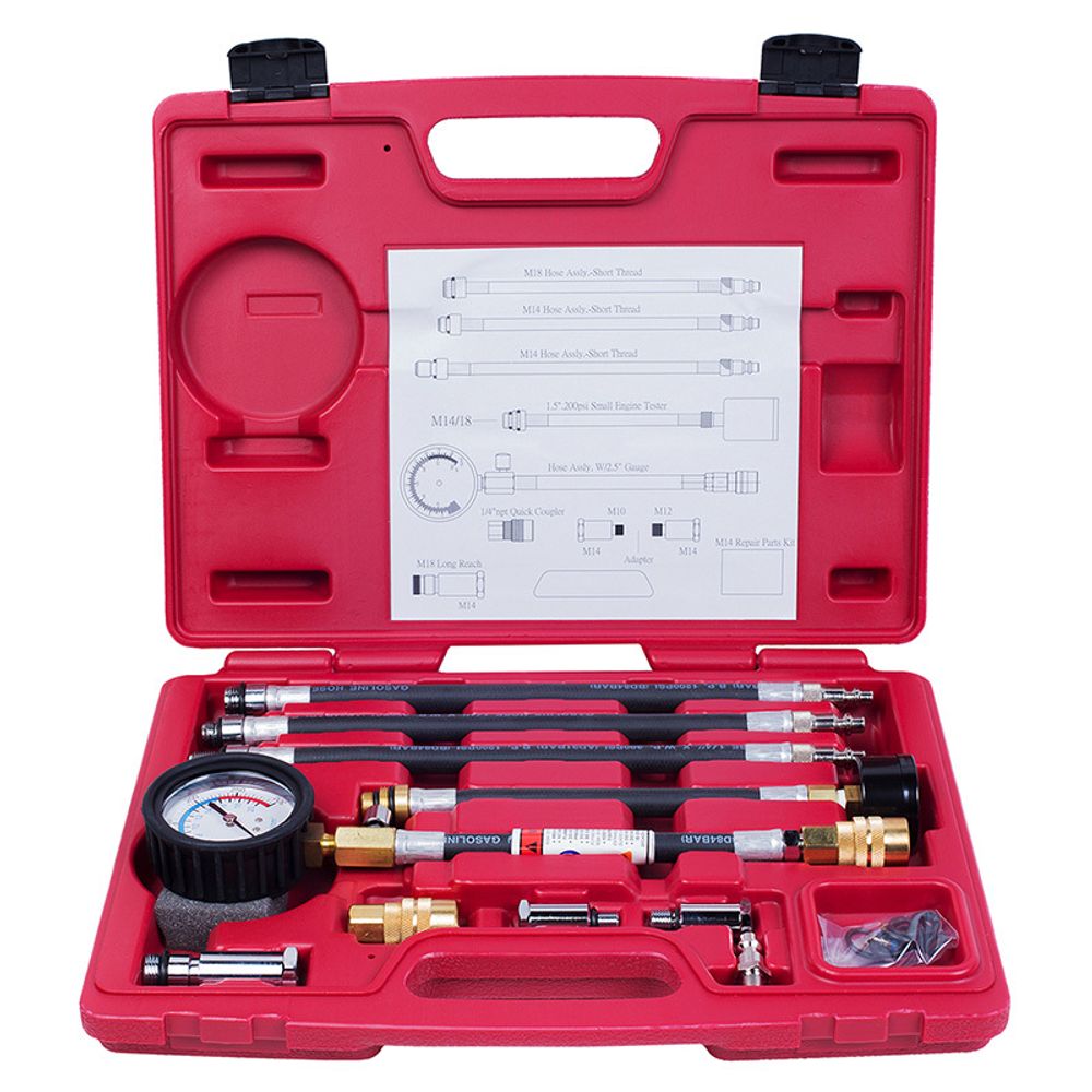 МАСТАК (120-10019C) Компрессометр бензиновый, 0-21 атм, кейс, 19 предметов