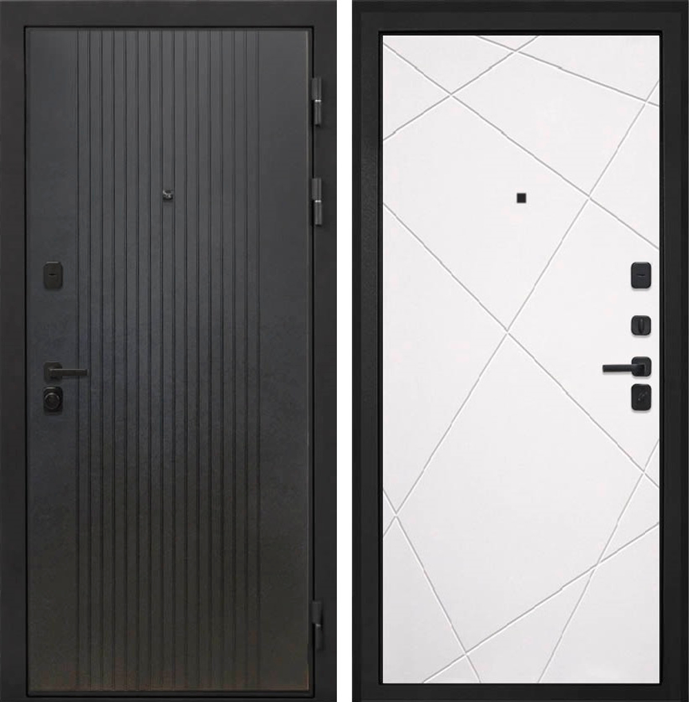 Входная металлическая дверь Интекрон Профит Лофт черный / Лучи Силк милк (белая, без текстуры)