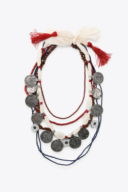 ZARA НАБОР ИЗ 3 КОЛЬЕ С БУСИНАМИ И МЕДАЛЬОНАМИ, СИНИЙ