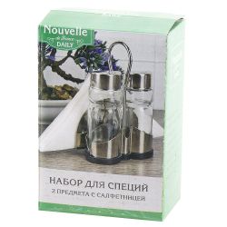 Набор для специй с салфетницей солонка/перечница на металлической подставке