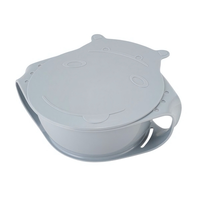 Детская тарелка Lalababy Play with Me Hello, Hippo! с крышкой серый