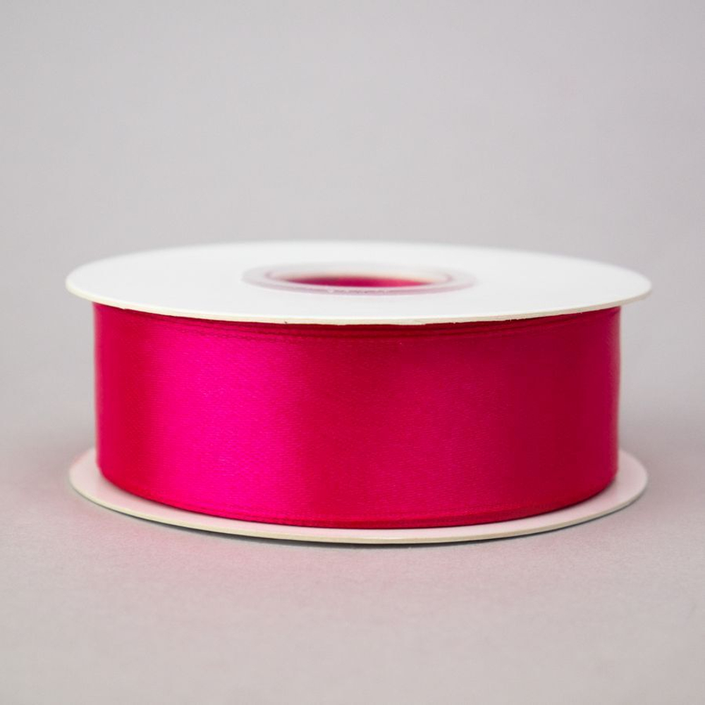 Лента упаковочная атласная 25мм, 22м фуксия