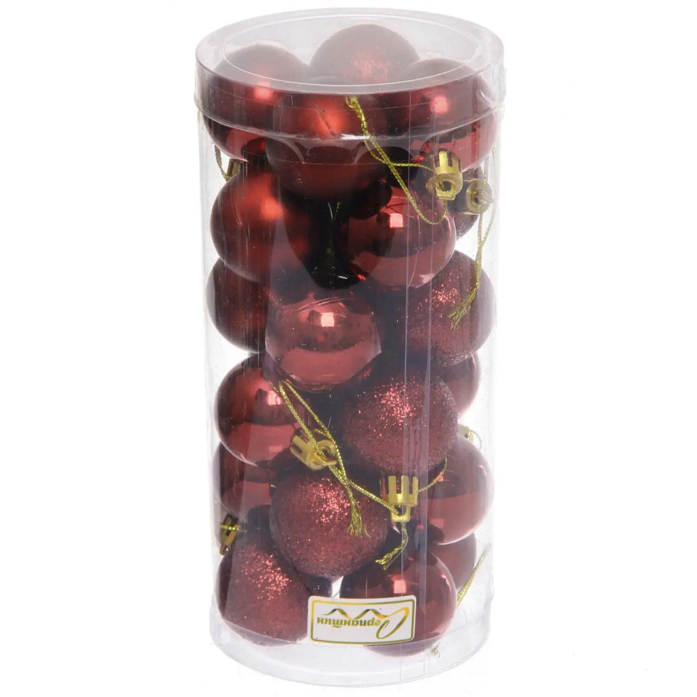 Новогодние шары 4 см (набор 24 шт) «Микс фактур», темный рубин
