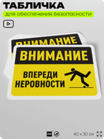 Табличка для обеспечения безопасности "Внимание, впереди неровности", для офиса, по охране труда для предприятия, организаций, 40х30 см, Silver Plane x Айдентика Технолоджи