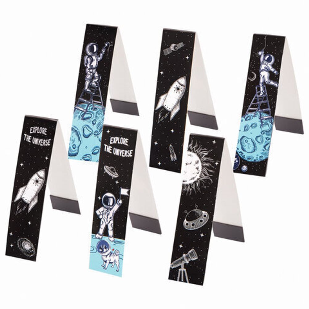 Закладки для книг с магнитом DEEP SPACE, набор 6 шт., блестки, ЮНЛАНДИЯ, 113445