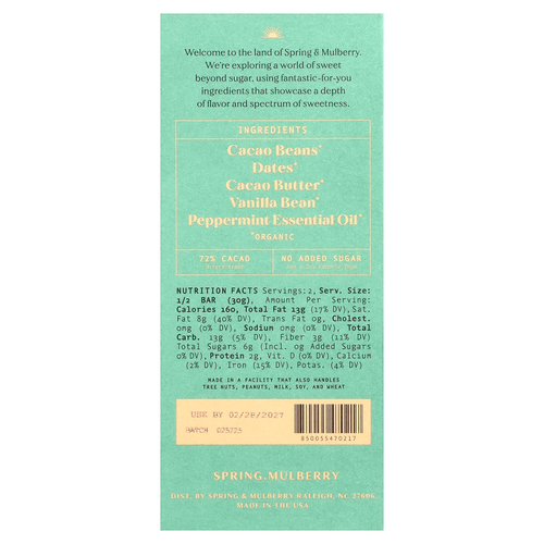 Spring & Mulberry, шоколад с финиками, листья мяты, 60 г (2,1 унции)