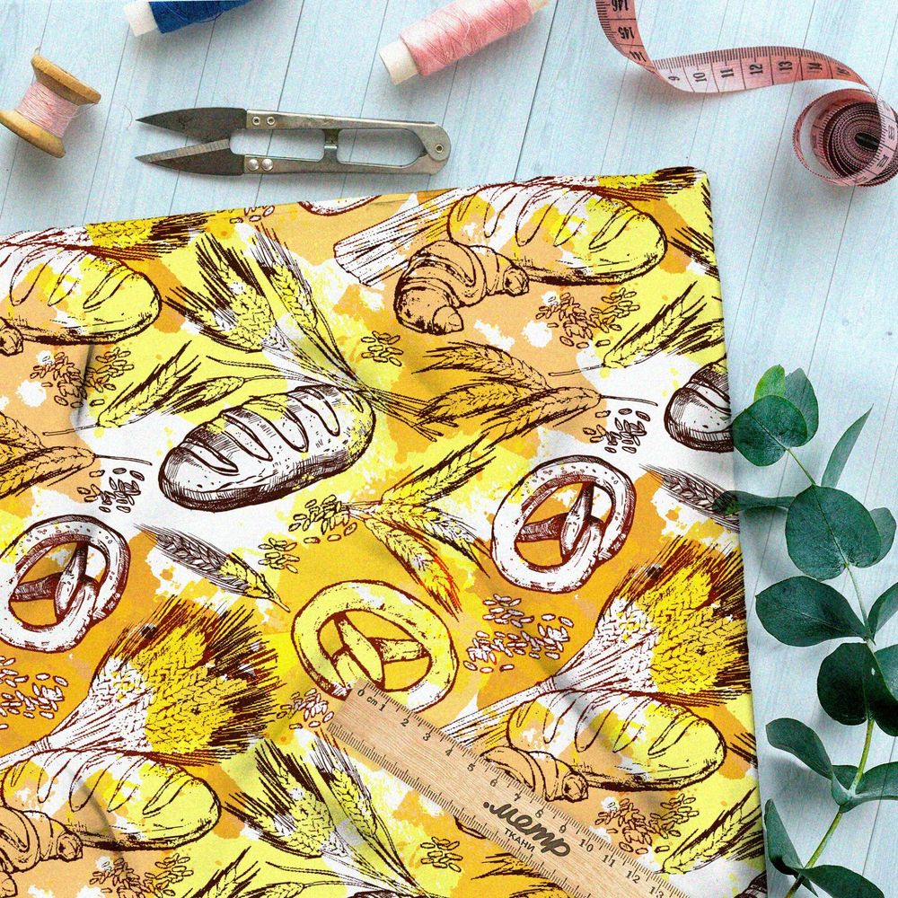 Ткань шелк Армани хлеб, крендель и пшеница