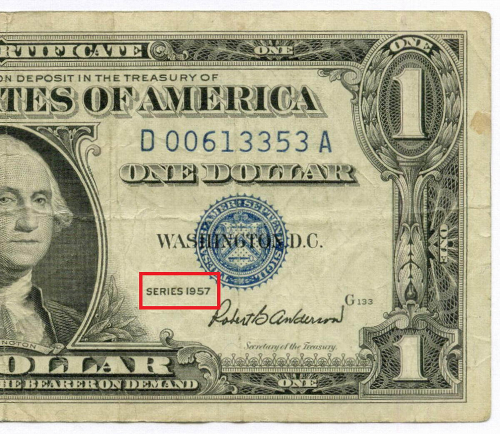 Банкнота США 1 доллар (серебряный сертификат) 1957 D 00613353 A. VF-