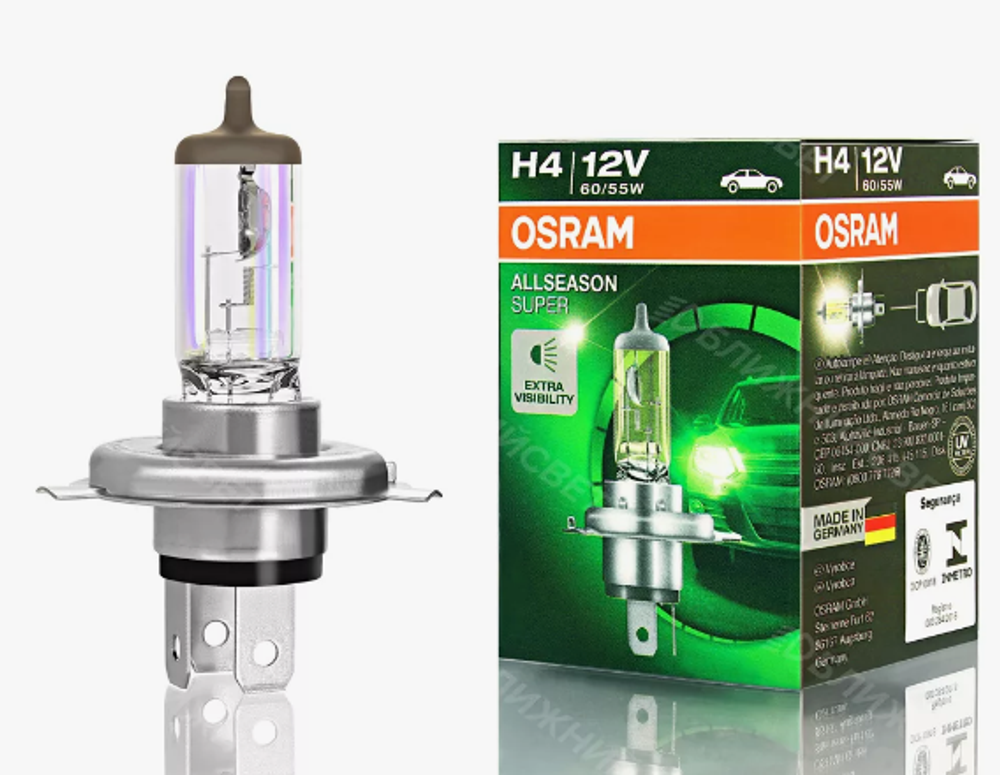 Автолампа H4 12V 60/55W P43t Osram  + 30% (64193SUP) SUPER шт ORIGINAL