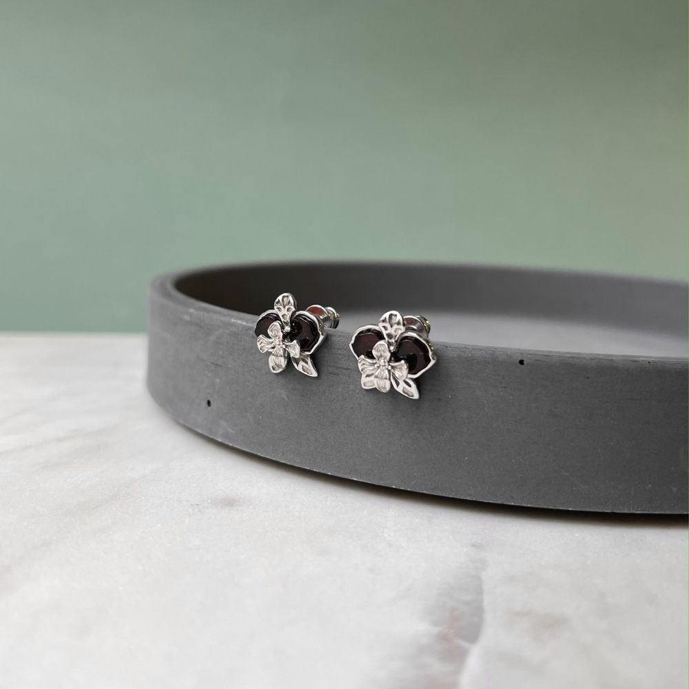 Серьги Орхидея с вишневым янтарем