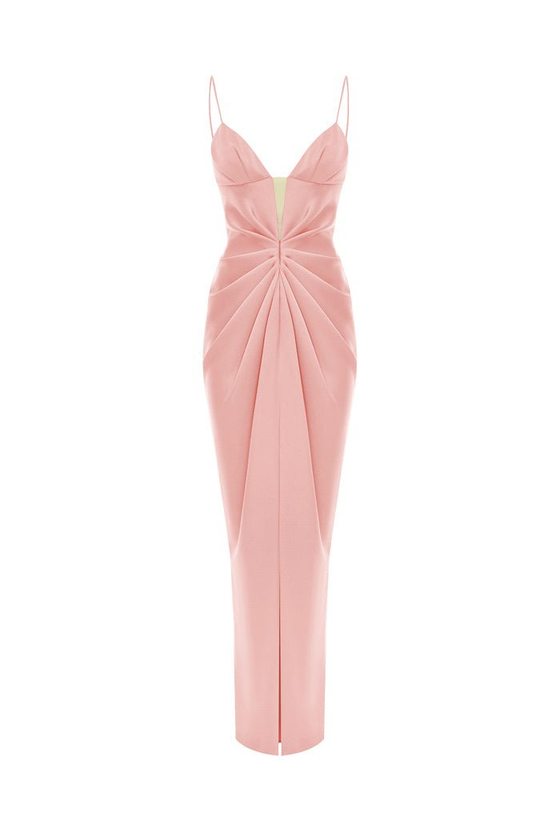 Платье макси драпированное из сатина с разрезом