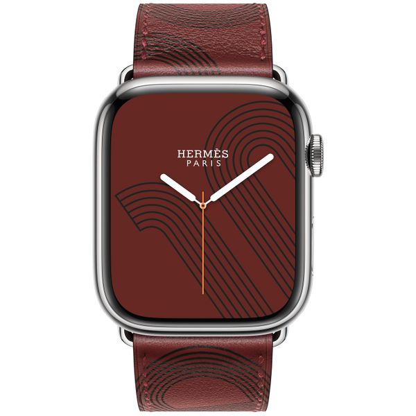 Умные часы Apple Watch Series 7 Hermès GPS + Cellular 45mm Silver Stainless Steel Case with Circuit H Single Tour (Rouge H/Noir)