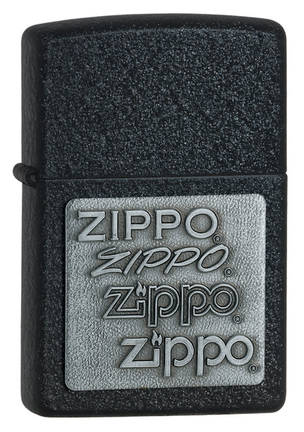 Легендарная классическая американская бензиновая широкая зажигалка ZIPPO Classic Black Crackle™ черная матовая из латуни и стали с Эмблемами логотипов "Zippo" ZP-363
