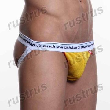 Мужские трусы джоки желтые с белой резинкой Andrew Christian  AC00082