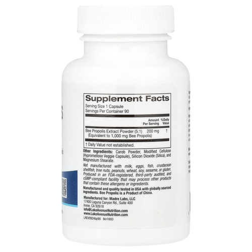 Lake Avenue Nutrition, пчелиный прополис, 1000 мг, 90 растительных капсул