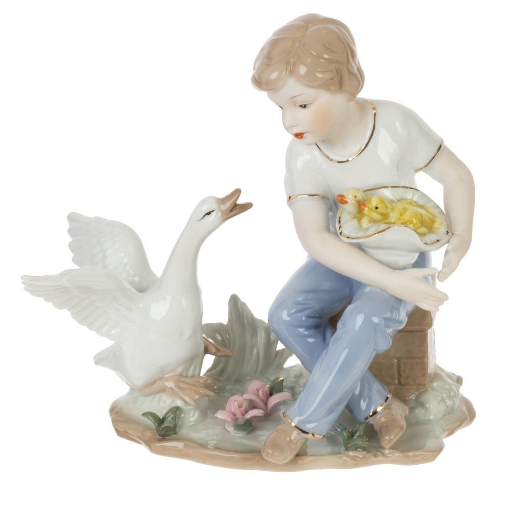 GAEM Фигурка декоративная "Мальчик и гусь", L18 W9 H18 см