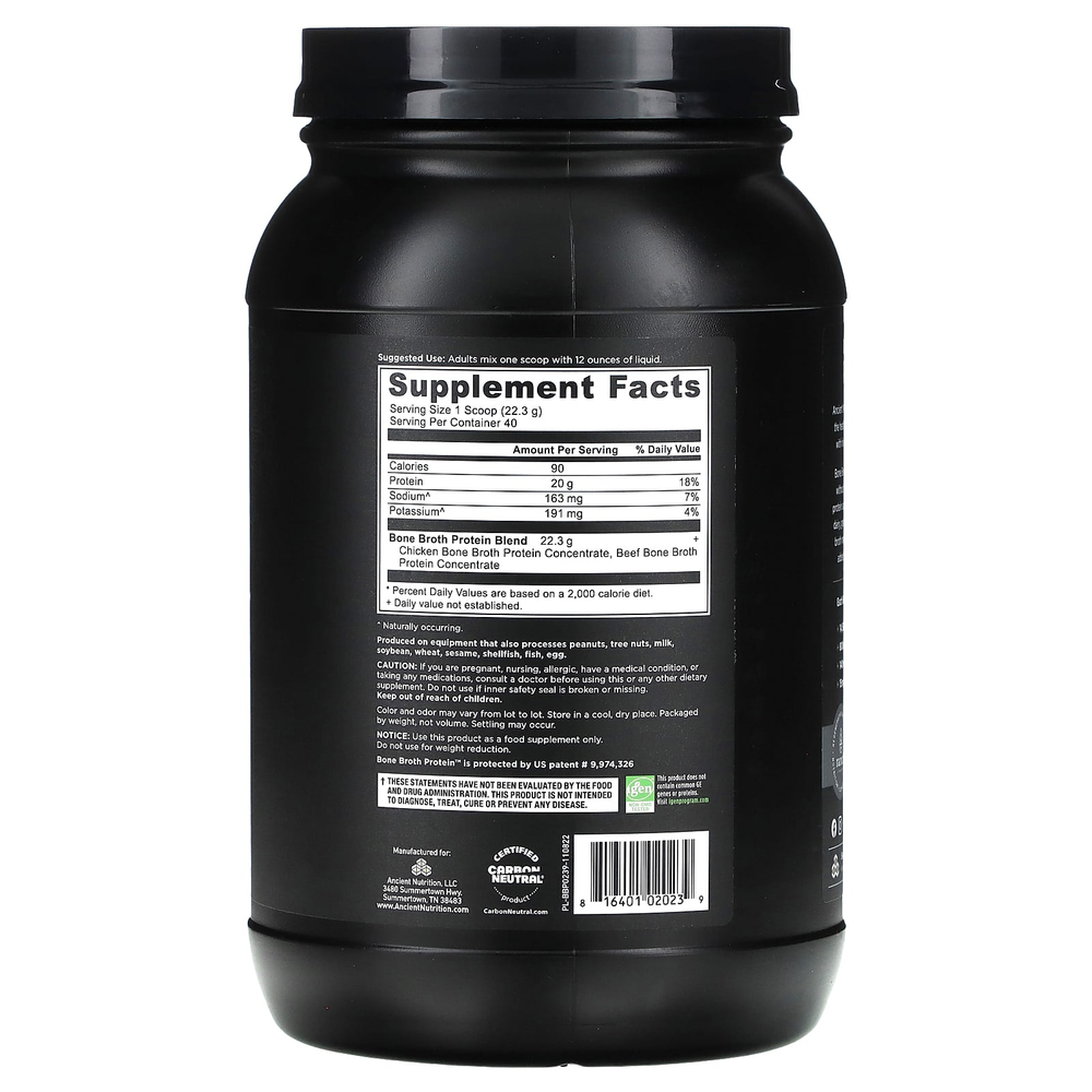 Ancient Nutrition, Bone Broth Protein, чистый протеин, 892 г (2 фунта)