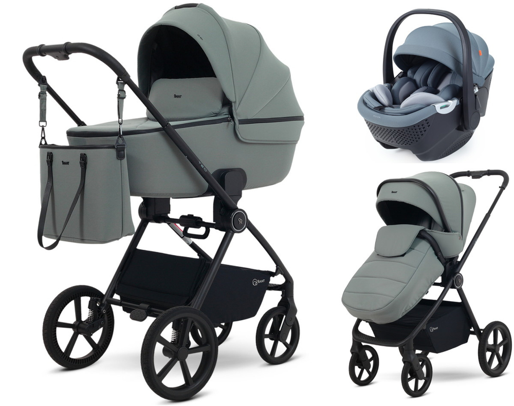 Детская коляска Rant Teo Soft 3 в 1 с автокреслом Aster Zero Graphite Olive