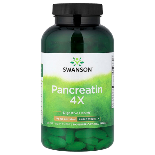 Swanson Vitamins, панкреатин 4X, 375 мг, 300 таблеток, покрытых кишечнорастворимой оболочкой