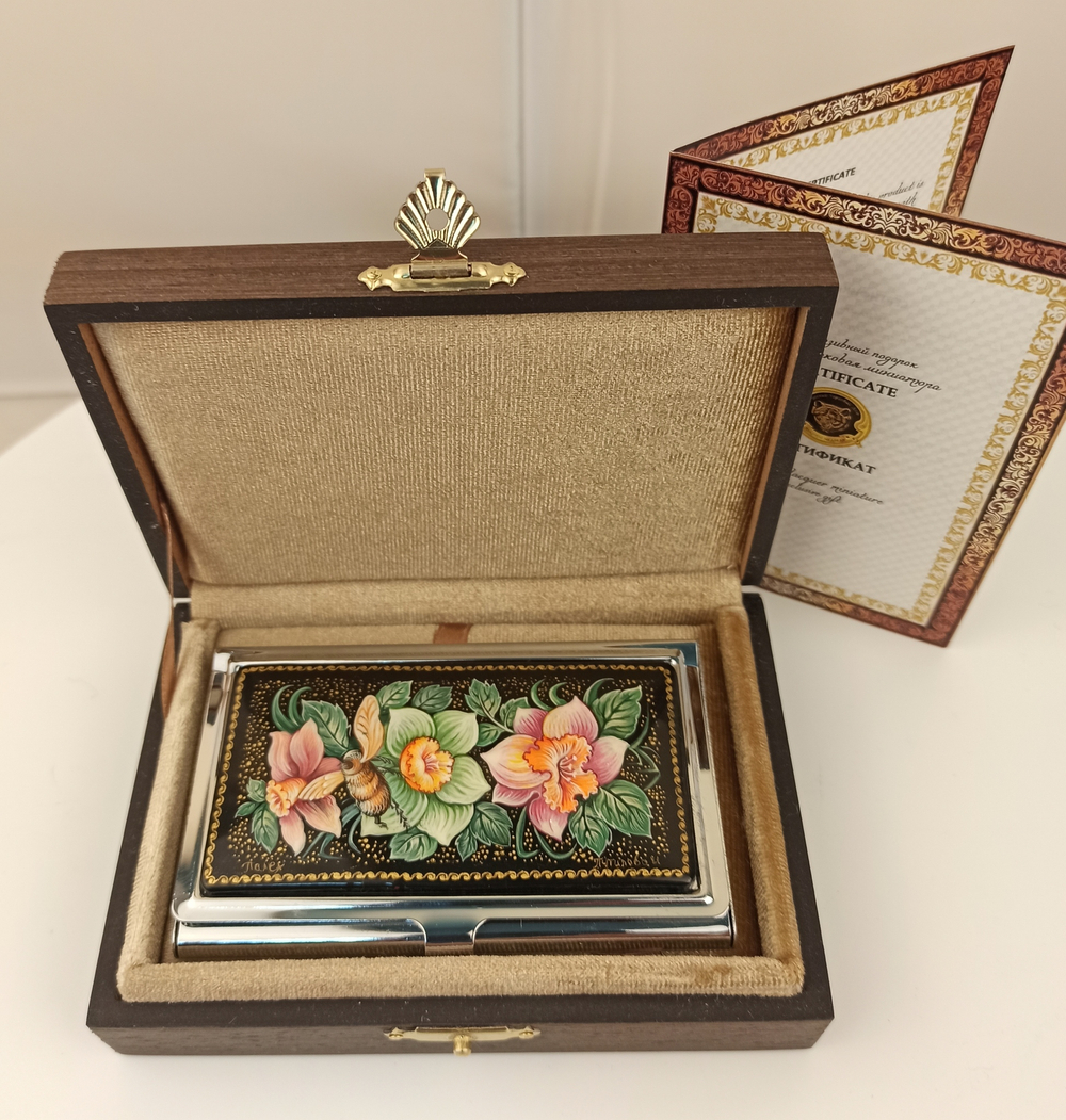 Визитница "Нарциссы" (роспись Палех)