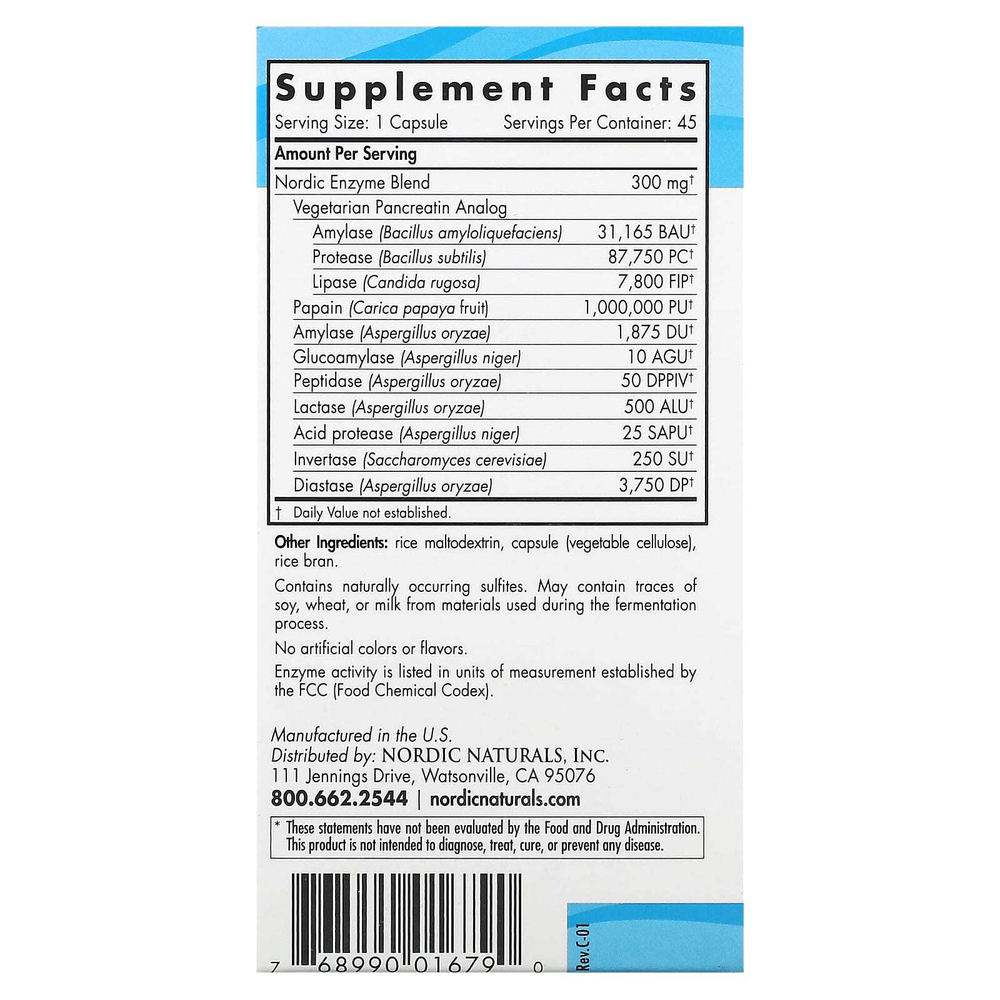Nordic Naturals, Nordic Flora, пищеварительные ферменты, 45 капсул