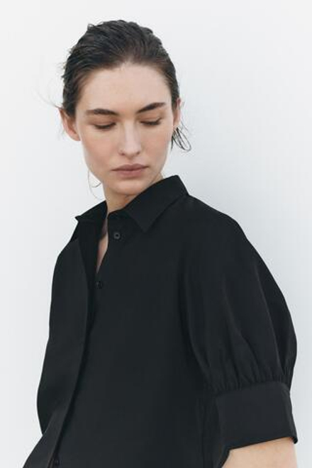 ZARA РУБАШКА С КОРОТКИМИ РУКАВАМИ — ZW COLLECTION, ЧЕРНЫЙ