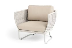 "Фиджи" кресло плетеное из роупа, каркас алюминий светло-серый (RAL7035) муар, роуп бежевый меланж круглый tex, ткань Mossle бежевая