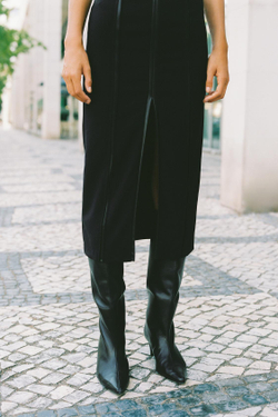 ZARA КОМБИНИРОВАННОЕ ПЛАТЬЕ-МИДИ ПОД КОЖУ, ЧЕРНЫЙ