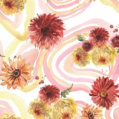 Герберы, хризантемы. Акварель