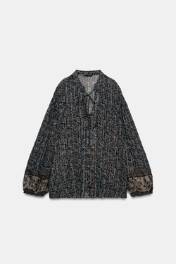 ZARA БЛУЗА ИЗ ТКАНИ С ПРИНТОМ И БЛЕСТЯЩЕЙ НИТЬЮ, РАЗНОЦВЕТНЫЙ
