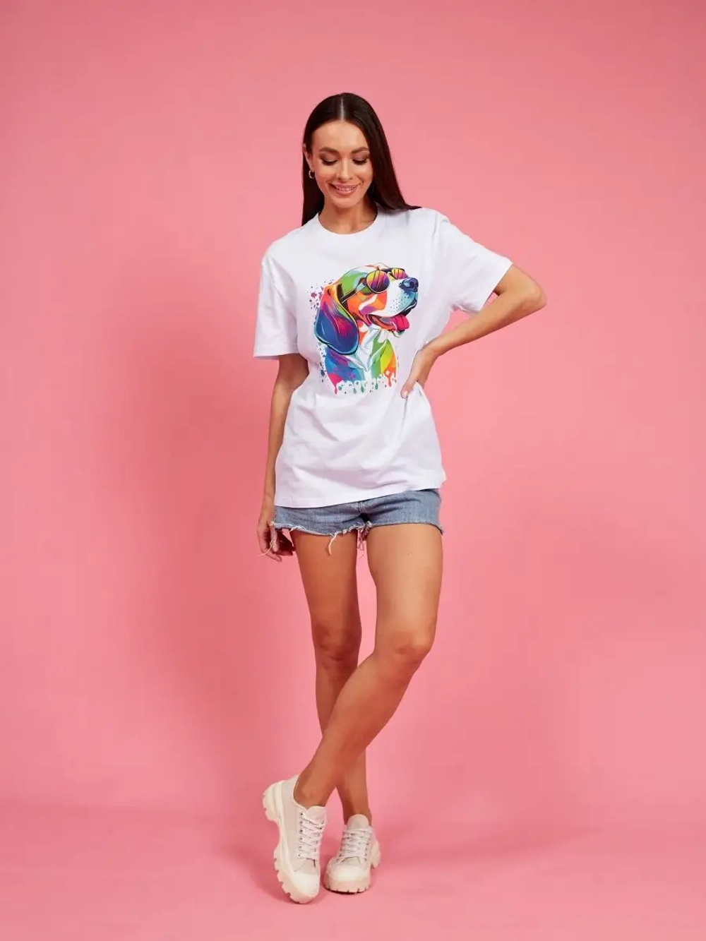 Футболка оверсайз с принтом собакой Бигль Корги Хаски