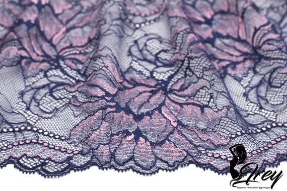 03-76 Кружево эластичное 17 см, темно-синий/пудра