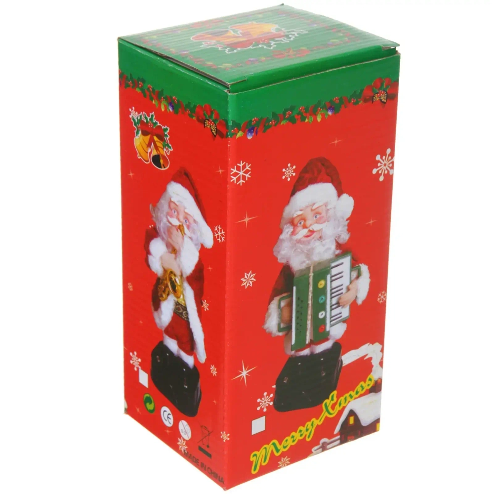 Дед Мороз музыкальный 20 см в красной шубе с музыкальным инструментом (работает от 2*АА - в комплект не входят)