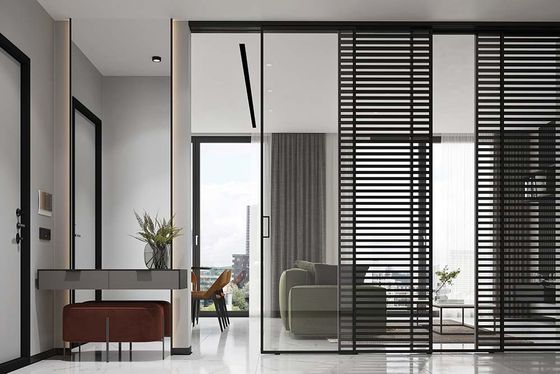 Алюминиевая стеклянная перегородка Классическая №1 + №12 чёрный матовый стекло прозрачное